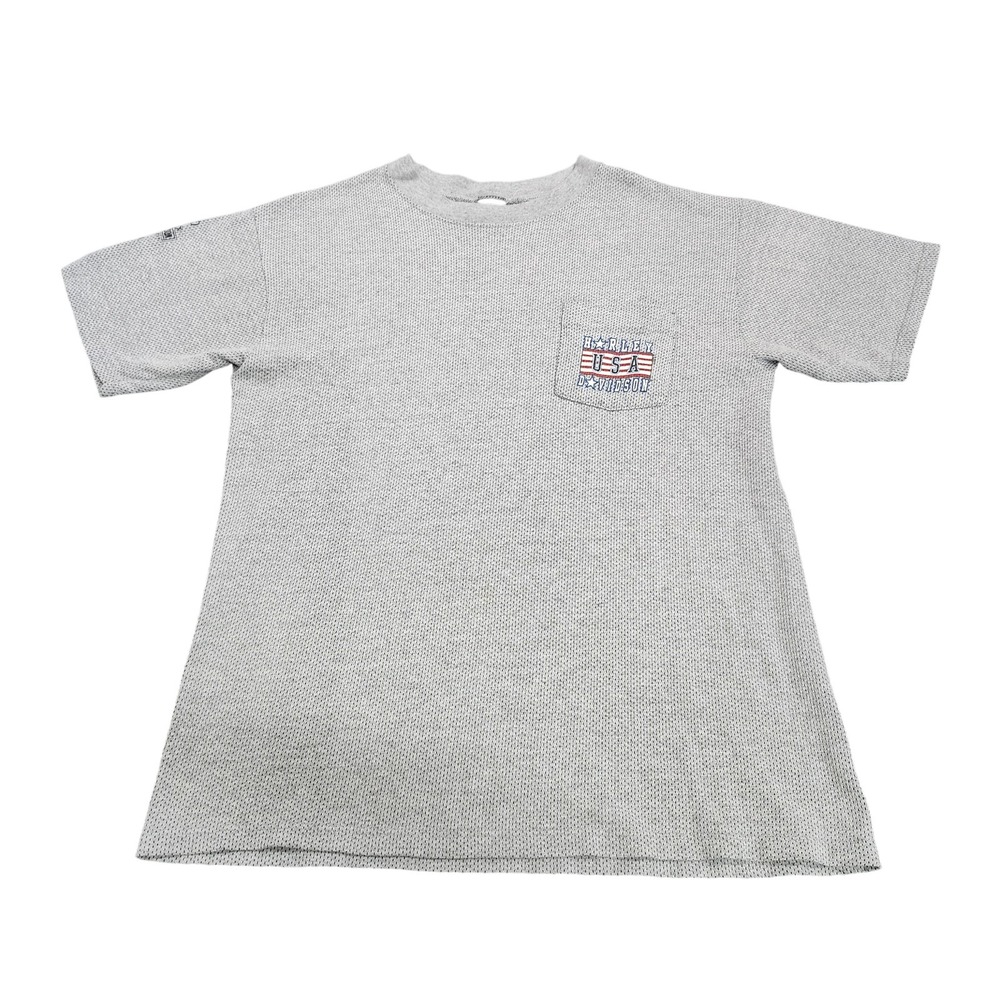 Harley-Davidson Shirt Mens Large Gray USA Flag Pocket Graphic Tee Biker Top
